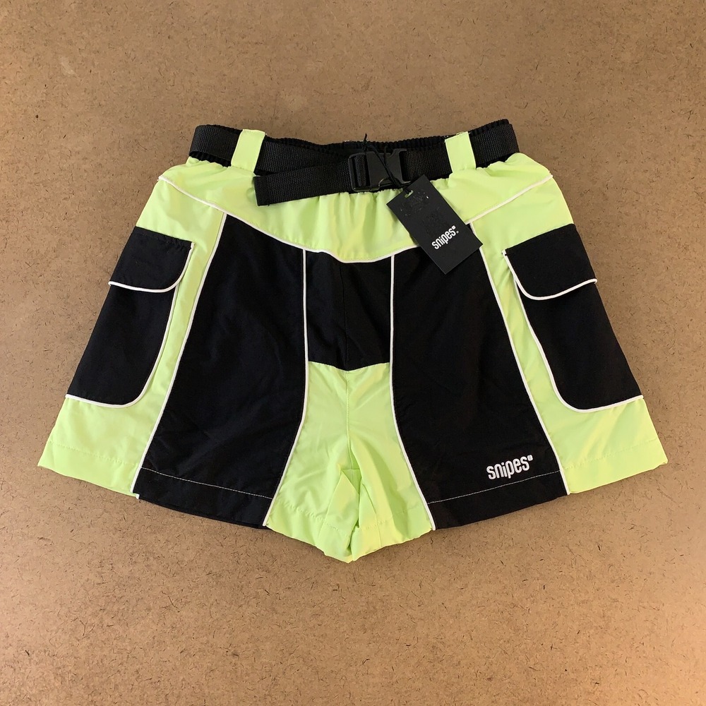 Snipes Women's Size Small Lime Black Colorblock Nylon Belted Shorts NWT